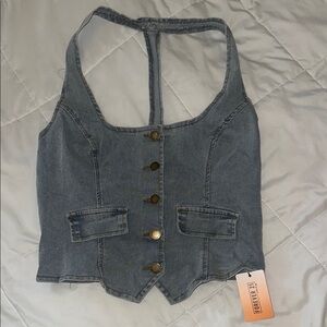 Forever 21 Blue Denim Halter Top